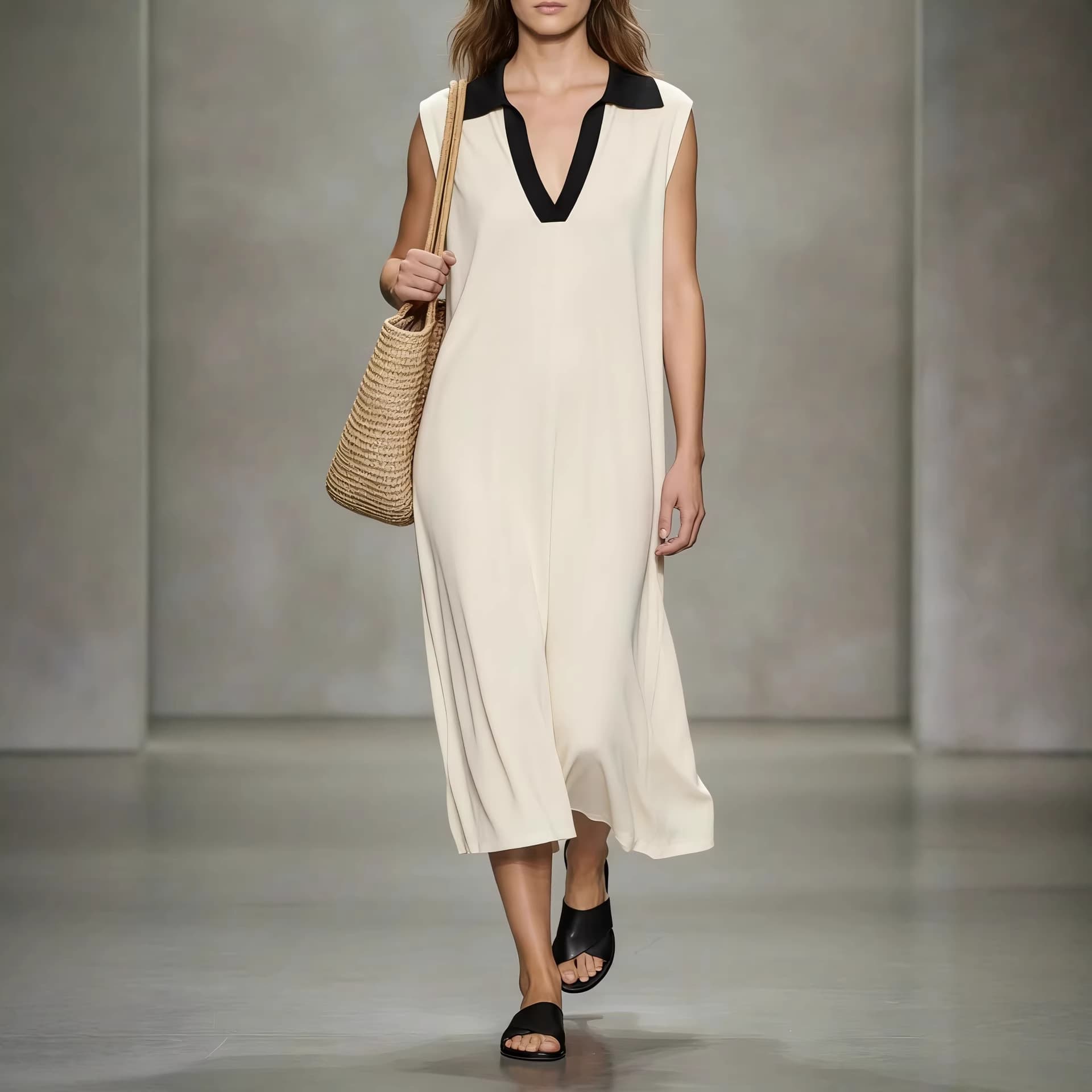Elegant Prikket Midikjole i Chiffon