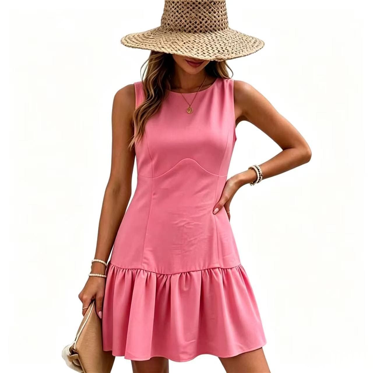 Elegant Akvarel-print Sommerkjole i Crepe